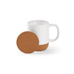 Mug écologique en céramique à couvercle et base en liège 350 ml couleur blanc vue frontale