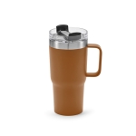 Mug isotherme en acier inoxydable recyclé à clapet rotatif 490 ml couleur camel