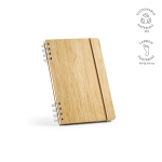 Carnet en bambou avec spirale et élastique de fermeture A5, pages à points couleur naturel