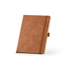 Carnet A5 en cuir synthétique écologique avec bande de fermeture et pages blanches couleur marron clair deuxième vue