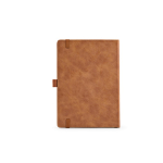 Carnet A5 en cuir synthétique écologique avec bande de fermeture et pages blanches couleur marron clair vue arrière