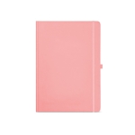 Carnet A4 ligné publicitaire à couverture rigide en papier recyclé couleur rose vue frontale