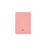 Carnet A6 à pages lignées et couverture rigide en papier recyclé couleur rose vue arrière