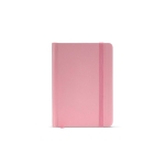 Carnet A6 à pages lignées et couverture rigide en papier recyclé couleur rose vue frontale
