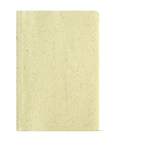 Carnet A5 à couverture souple composée en partie d'enveloppes de maïs couleur jaune vue frontale