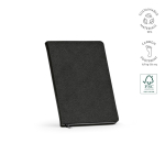 Carnet A5 à couverture rigide en cuir synthétique recyclé avec deux poches couleur noir