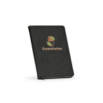 Carnet A5 à couverture rigide en cuir synthétique recyclé avec deux poches couleur noir