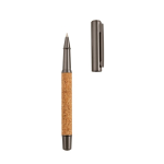 Stylo-bille en liège et acier inoxydable recyclé à écriture fluide, encre bleue couleur argenté brillant deuxième vue