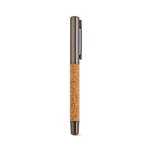 Stylo-bille en liège et acier inoxydable recyclé à écriture fluide, encre bleue couleur argenté brillant troisième vue