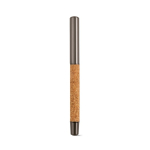 Stylo-bille en liège et acier inoxydable recyclé à écriture fluide, encre bleue couleur argenté brillant vue arrière