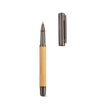 Stylo en bambou et acier inoxydable recyclé avec pointe à encre bleue couleur argenté brillant deuxième vue
