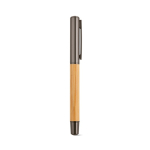 Stylo en bambou et acier inoxydable recyclé avec pointe à encre bleue couleur argenté brillant quatrième vue