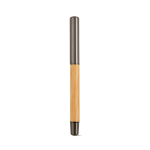 Stylo en bambou et acier inoxydable recyclé avec pointe à encre bleue couleur argenté brillant vue arrière