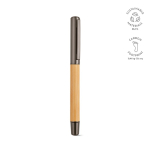 Stylo en bambou et acier inoxydable recyclé avec pointe à encre bleue couleur argenté brillant
