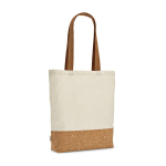 Sac en coton recyclé à anses longues et base en liège 180 g/m² couleur naturel