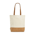 Sac en coton recyclé à anses longues et base en liège 180 g/m² couleur naturel vue frontale