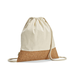 Sac cordon en coton recyclé à base en liège 180 g/m² couleur naturel