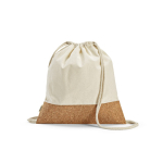 Sac cordon en coton recyclé à base en liège 180 g/m² couleur naturel vue frontale