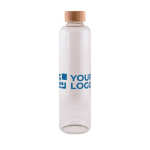 Gourde en borosilicate avec bouchon en bambou de 1L couleur marron avec zone d'impression