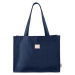 Sac cabas en coton recyclé avec poignées longues 300 g/m2 couleur bleu marine troisième vue