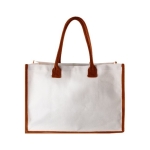 Sac de plage en toile de coton avec bords et poignées colorés couleur marron première vue