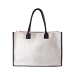 Sac de plage en toile de coton avec bords et poignées colorés couleur noir première vue