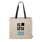 Sac en coton Fairtrade avec poignées longues noires 280 g/m2 couleur noir avec zone d'impression