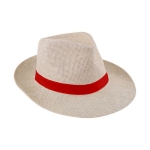 Chapeau en papier de couleur naturelle avec ruban couleur rouge première vue
