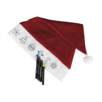 Bonnet de Noël pour enfants avec dessins et 4 crayons de cire couleur rouge troisième vue