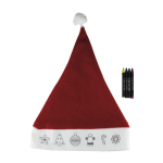 Bonnet de Noël pour enfants avec dessins et 4 crayons de cire couleur rouge première vue