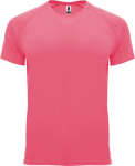 T-shirt technique avec logo 100% polyester pour enfant 135 g/m² Roly couleur rose fluorescent