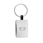 Porte-clés rectangulaire en alliage de zinc recyclé couleur argenté vue avec logo
