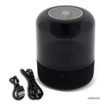 Enceinte bluetooth noire portable de forme circulaire couleur noir deuxième vue