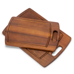 Ensemble de 2 planches à découper en bois d'acacia avec poignées couleur bois