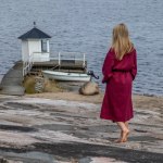 Peignoir en coton et polyester avec capuche ajustable taille S/M couleur bordeaux sixième vue