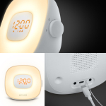 Radio-réveil avec lumière d'ambiance naturelle et radio FM Muse couleur blanc quatrière vue