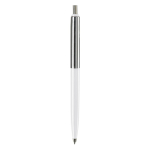 Stylo à bouton-poussoir en métal, détail coloré sur clip, encre bleue couleur blanc quatrière vue