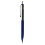 Stylo à bouton-poussoir en métal, détail coloré sur clip, encre bleue couleur bleu foncé