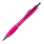 Stylo en plastique transparent avec détails métalliques et encre bleue couleur rose