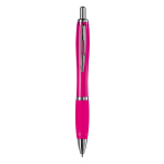 Stylo en plastique transparent avec détails métalliques et encre bleue couleur rose deuxième vue