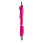 Stylo en plastique transparent avec détails métalliques et encre bleue couleur rose troisième vue