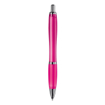 Stylo en plastique transparent avec détails métalliques et encre bleue couleur rose quatrière vue