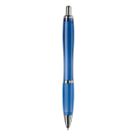 Stylo en plastique transparent avec détails métalliques et encre bleue couleur bleu transparent quatrière vue