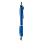 Stylo en plastique transparent avec détails métalliques et encre bleue couleur bleu transparent cinquième vue