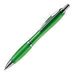 Stylo en plastique transparent avec détails métalliques et encre bleue couleur vert transparent