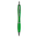 Stylo en plastique transparent avec détails métalliques et encre bleue couleur vert transparent deuxième vue
