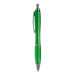 Stylo en plastique transparent avec détails métalliques et encre bleue couleur vert transparent troisième vue