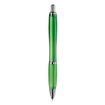 Stylo en plastique transparent avec détails métalliques et encre bleue couleur vert transparent quatrière vue