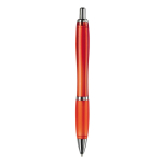 Stylo en plastique transparent avec détails métalliques et encre bleue couleur rouge transparent quatrière vue