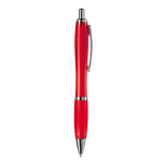 Stylo en plastique transparent avec détails métalliques et encre bleue couleur rouge transparent cinquième vue